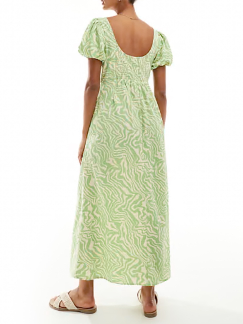 Lark + Gray Swirl Midi Dress Green and White Size Medium